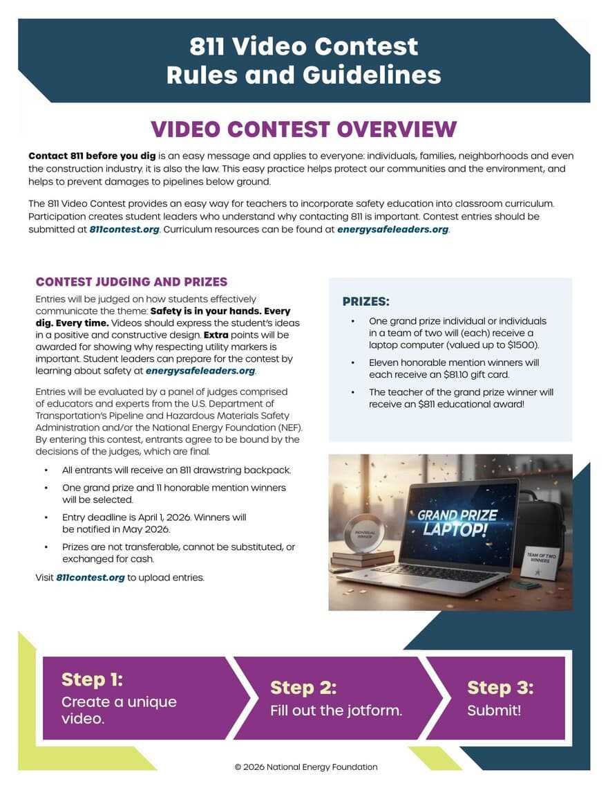 811 video contest rules and regulations flyer